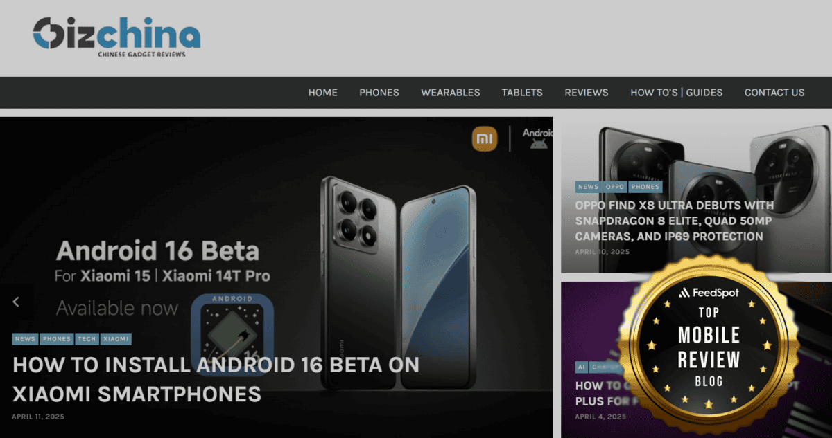 One of the 25 Best Mobile Review Websites is GizChina, which ranks among the best.